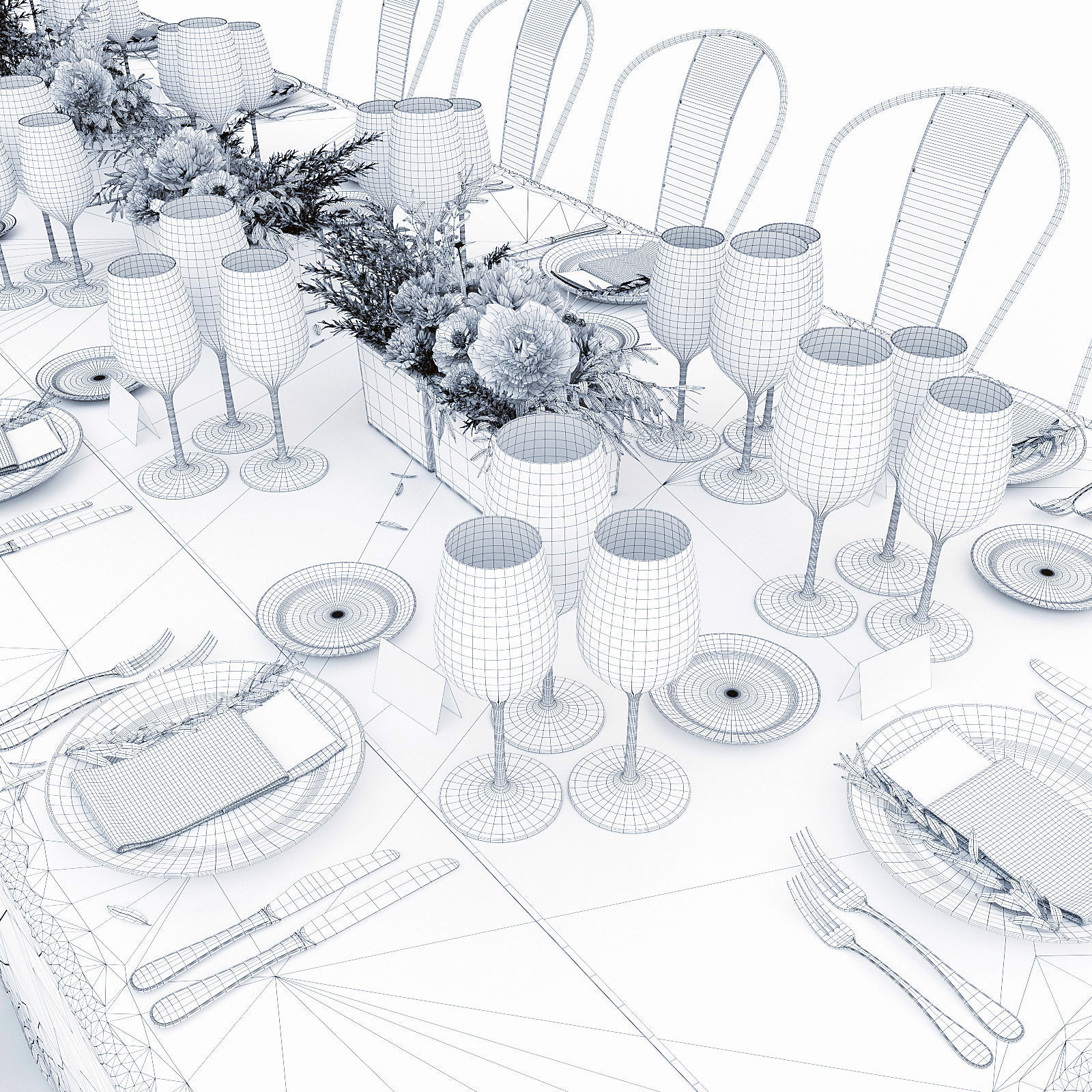 Banquet Table Setting 3D model_6