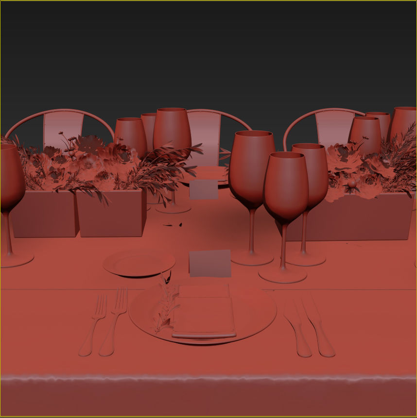 Banquet Table Setting 3D model_12
