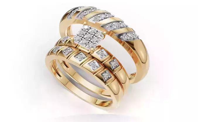 AV 738 Diamond Cluster Engagement Ring Trio Bridal Set 3D print model