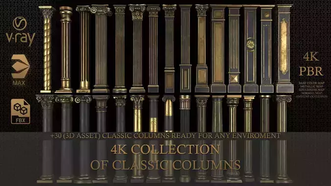 4K Classic Columns Low-poly 3D model