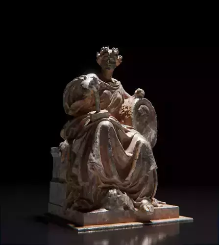 Ancient Seated Deity Statue High Detail 3D Model