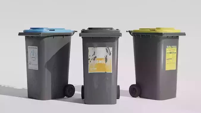 Realistic European Wheelie Bin Set