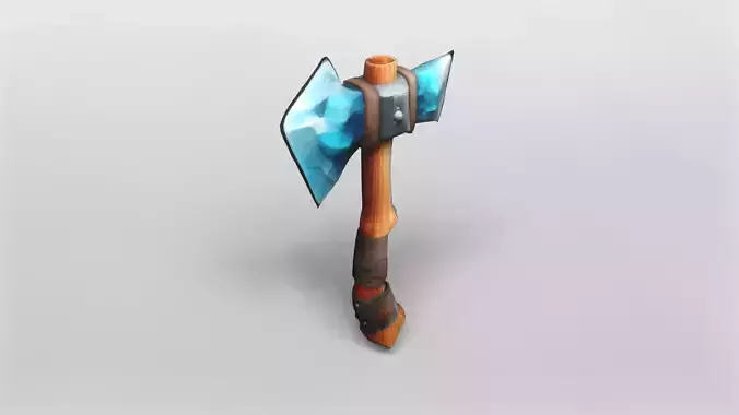 Frostbite Twin-Blade Axe Stylized Fantasy 3D Model