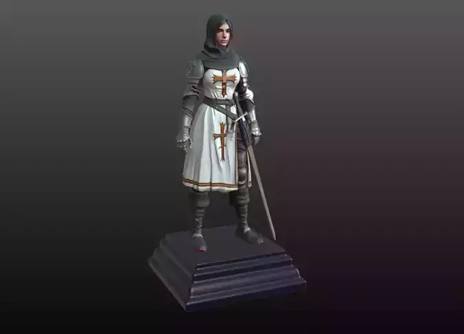 Templar Woman Warrior STL Armored Crusader