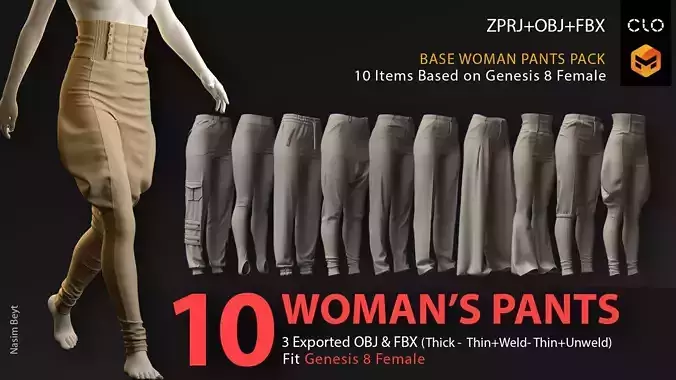 10 Woman Pants -VOL01-MD-Clo3D-OBJ-FBX-Blender file
