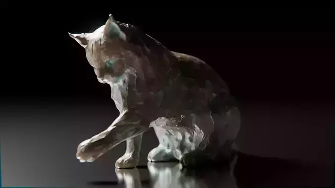 Bronze Cat Sculpture High Detail 3D Model