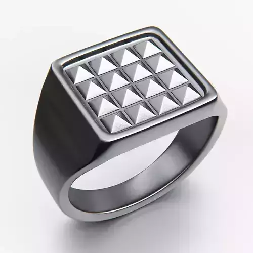 Geometric Pyramid Stud Signet Ring - Modern 3D Print Model