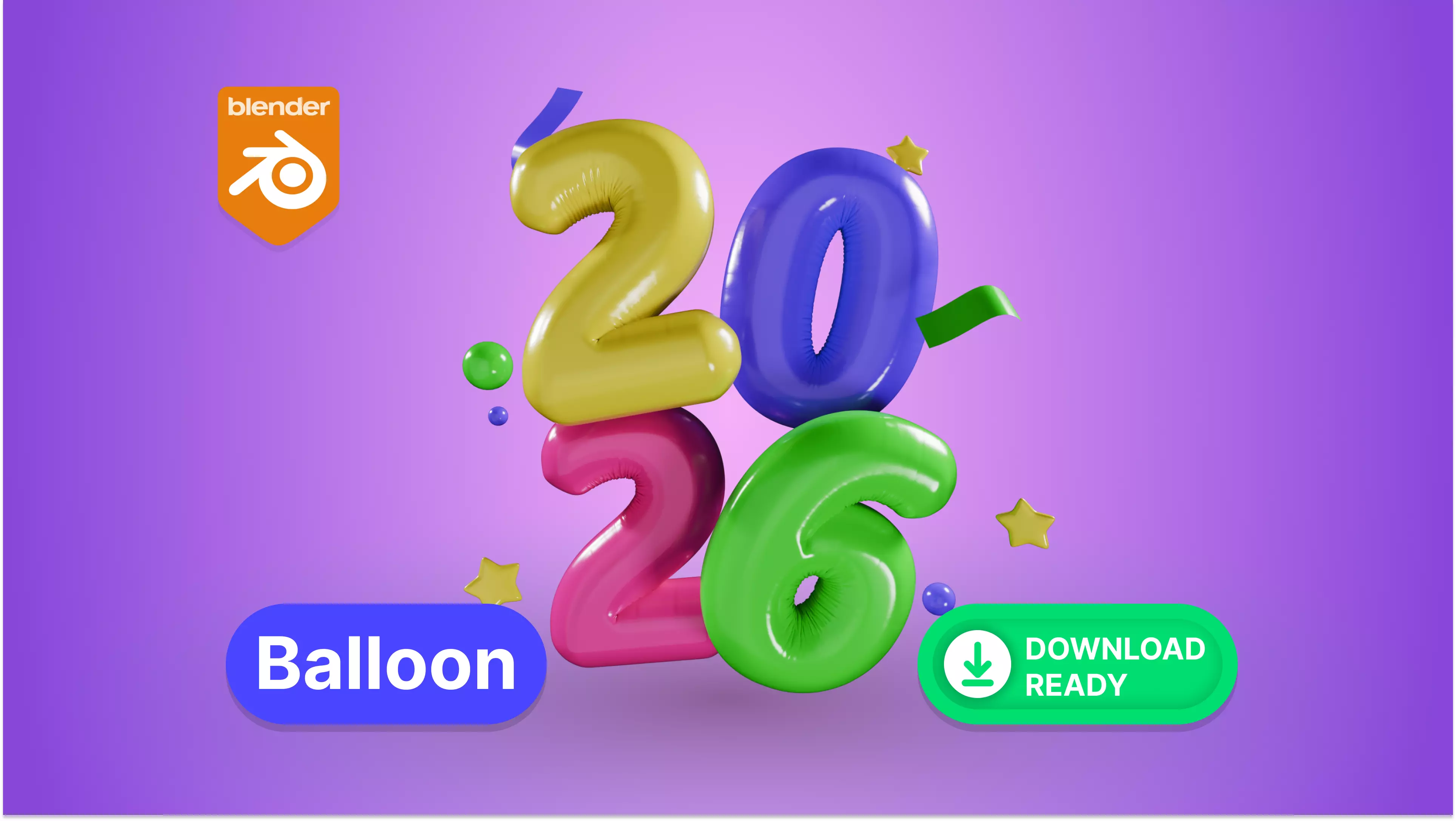 New Year 2026 Balloon Free low-poly 3D model