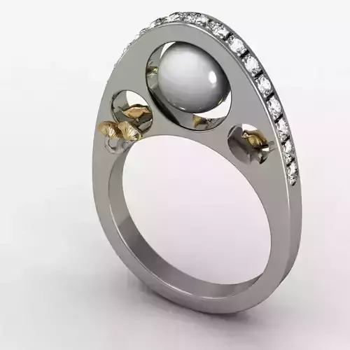 Egg  ring  2 colored gold pearl and  diamonds 