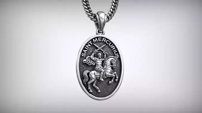 Saint Mercurius Warrior Oval Medallion Christian Pendant