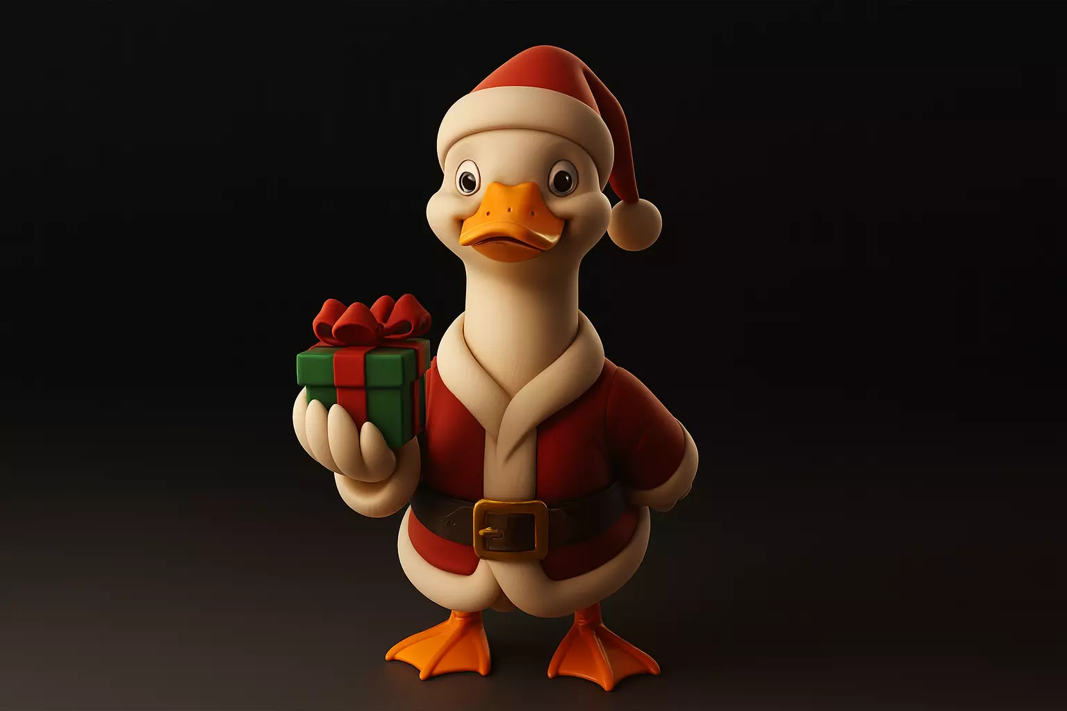 Santa Goose Holding Gift Christmas Goose Figurine Whimsical Xmas 3D print model