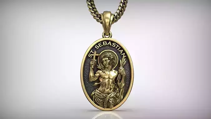 Saint Sebastian Christian Martyr Oval Pendant Medallion