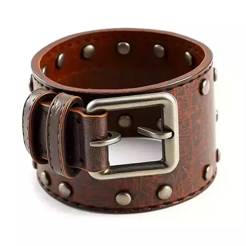 Brown Leather Studded Cuff Bracelet