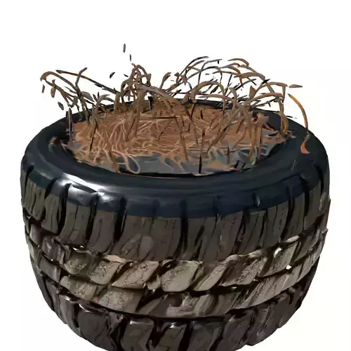 Worn Tire Planter Dry Grass Low-poly 3D model 6