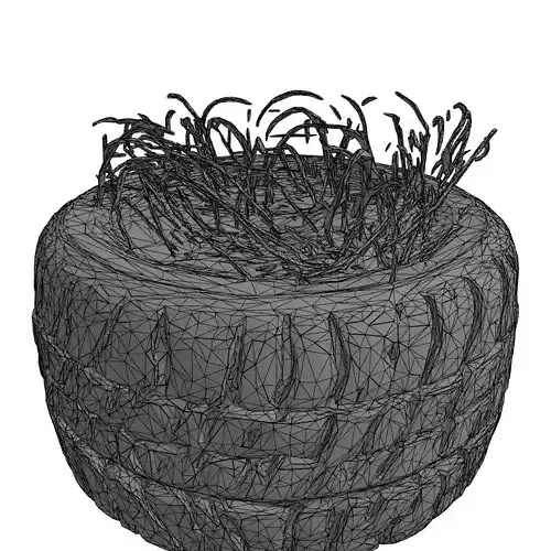 Worn Tire Planter Dry Grass Low-poly 3D model 2