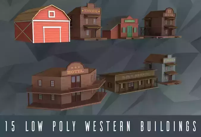 Low poly western buildings Low-poly 3D model