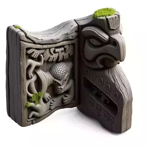 Ancient Tribal Totem Wooden Carving