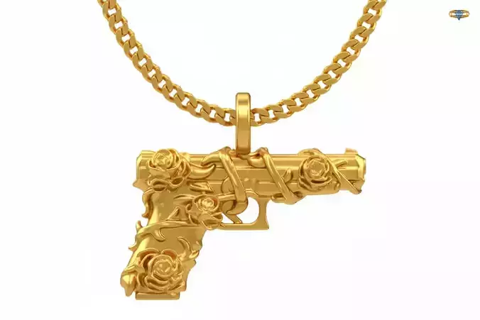 Gun pistol pendant charms - one inch pendant 3D print model