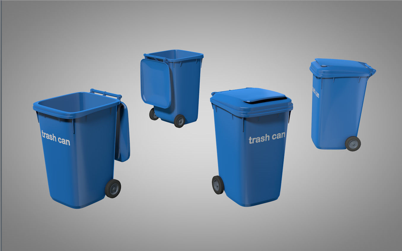 Trash Can animation ready with basic shaders 3D model_1
