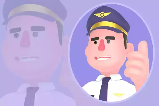 Stylized 3D Male Pilot - Cartoon Pilot Direction Pose