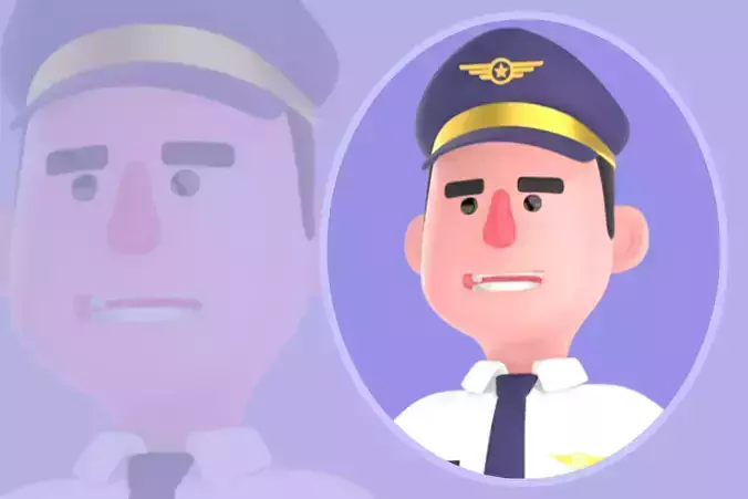 Stylized 3D Male Pilot-Cartoon Pilot Handshake and Carrying Bag