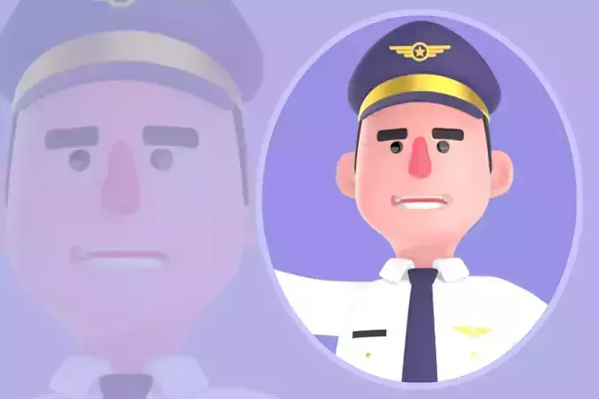 Stylized 3D Male Pilot - Cartoon Pilot Stop Command Gesture