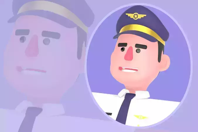 Stylized 3D Male Pilot - Cartoon Pilot T Stop Gesture