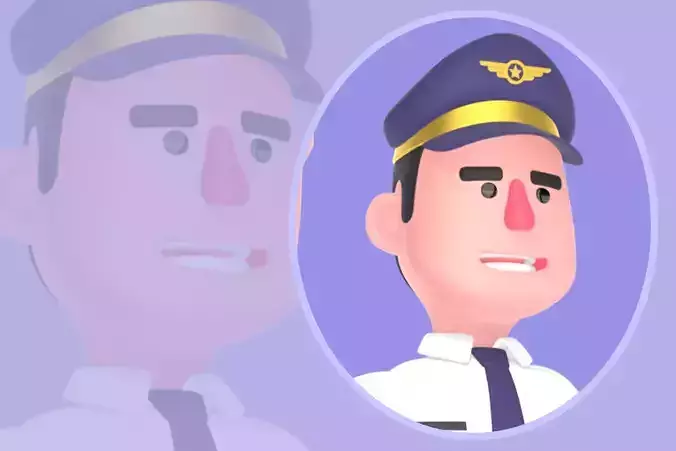 Stylized 3D Male Pilot - Cartoon Pilot Warning Gesture