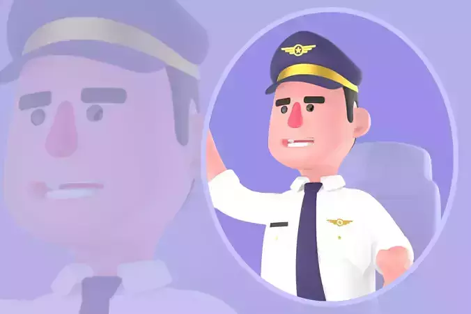 Stylized 3D Male Pilot - Cartoon Friendly Pilot Sitting Pose