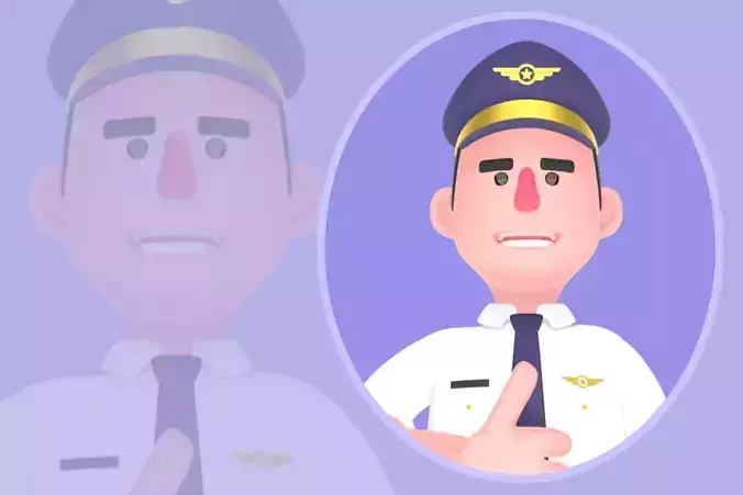 Stylized 3D Male Pilot - Cartoon Pilot Approval Gesture