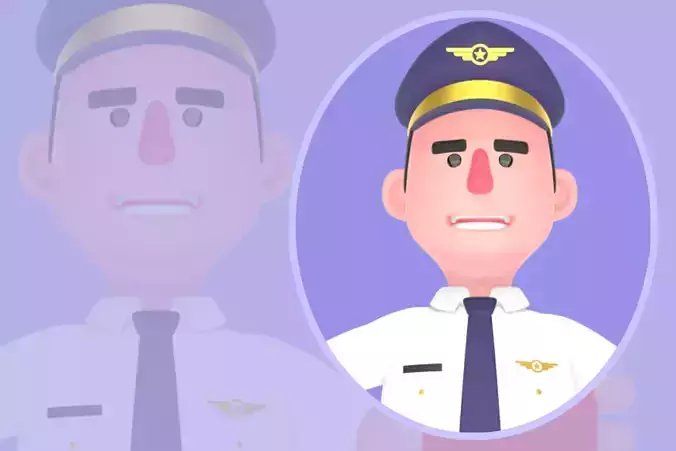 Stylized 3D Male Pilot Presenting Card-Confident Cartoon Captain