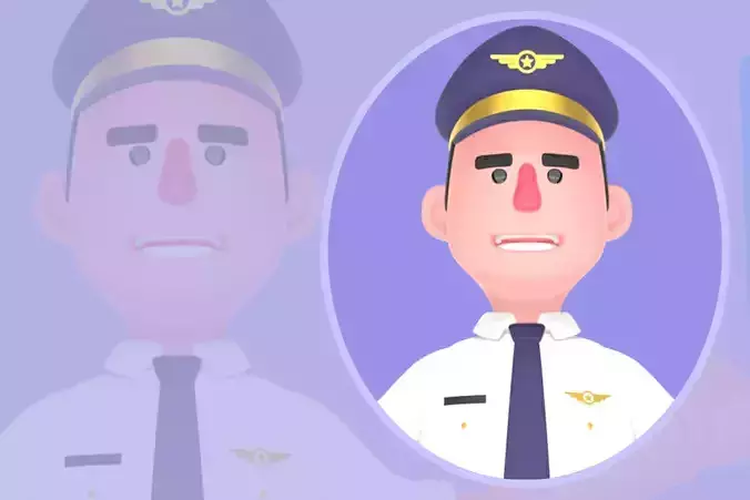 Confused 3D Male Pilot Holding Red and Blue Cards-Cartoon Pilot