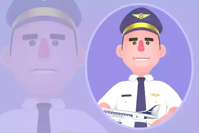 Friendly 3D Pilot Presenting Airplane Miniature - Cartoon Pilot