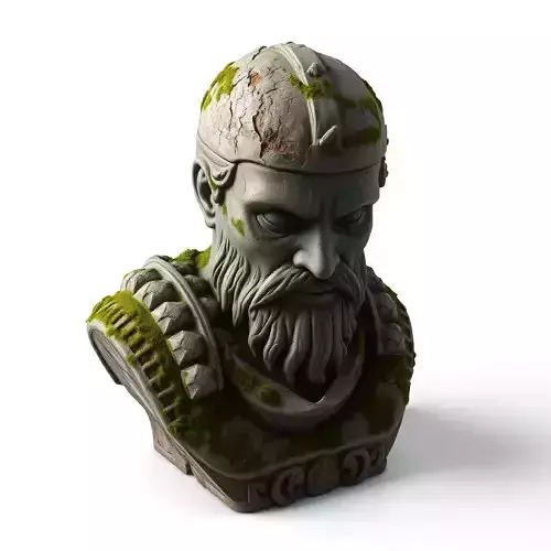 Ancient Mossy Stone Warrior Bust