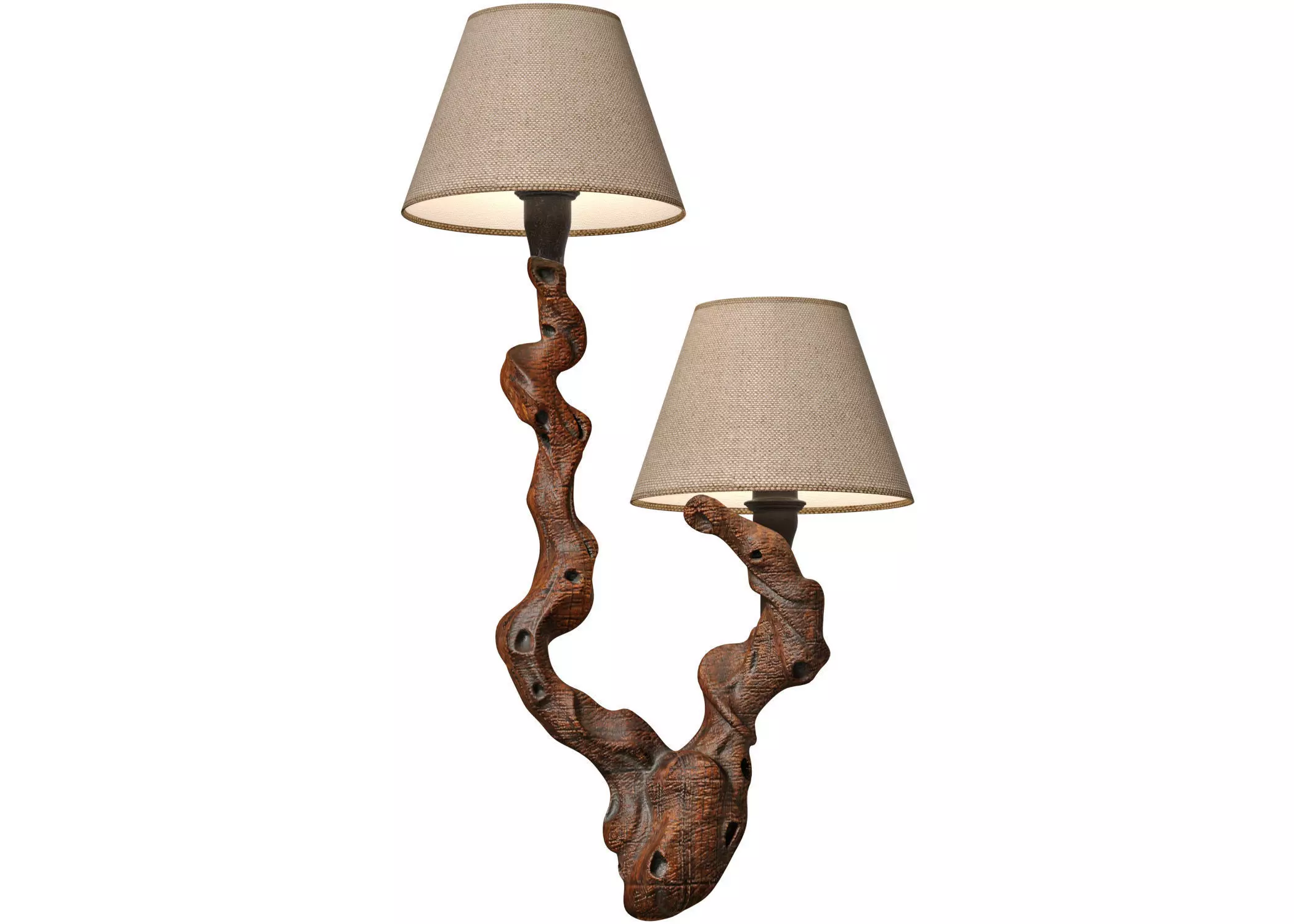 Rustic style wall Lamp sconce made of natural wood Sculptural 3D model