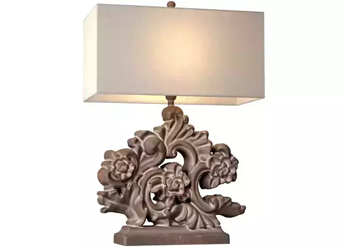 Rustic Distressed Nightstand Table Lamp Carved Wood Sculptural 