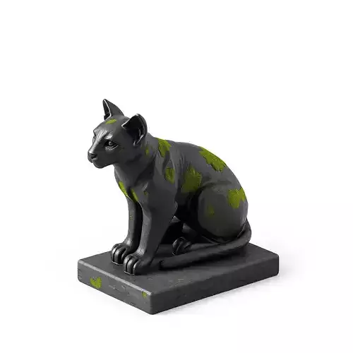 Weathered Mossy Cat Statue