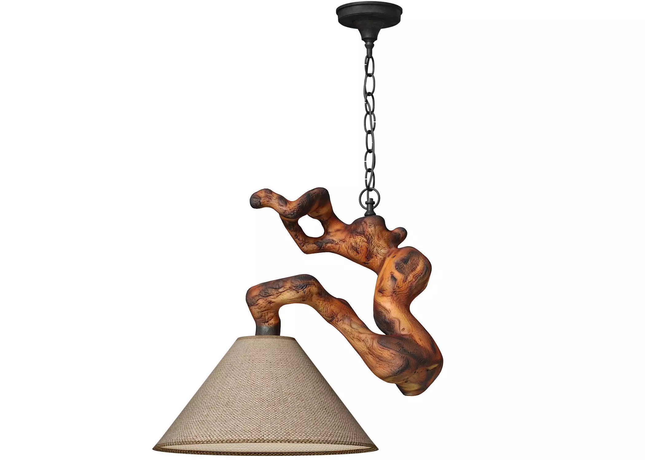 Rustic Style Pendant Ceiling Light Made Natural Wood Sculptural 3D model