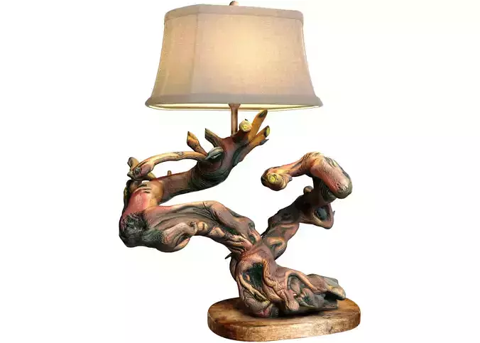Rustic Nightstand table lamp made of driftwood tree branches 3D model
