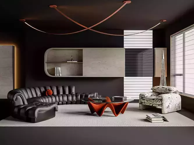 Modern Curved Sofa Lounge with Sculptural Coffee Table