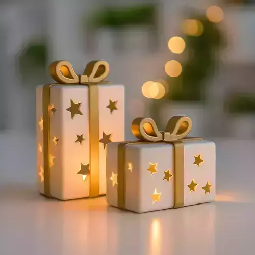 Gift Box Candle Holder Set  Star Cutout Holiday Decor