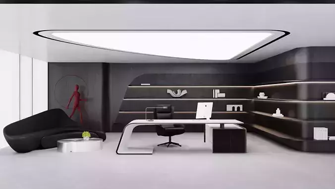 Ultra Modern Executive Office Interior with Curved Desk