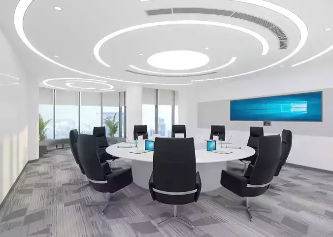 Modern Corporate Conference Meeting Room with Round Table
