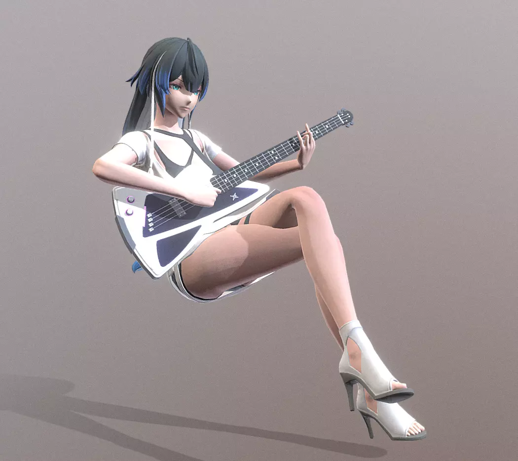 Cute Anime Girl Guitar Player Pbr Fbx Animated 3D model