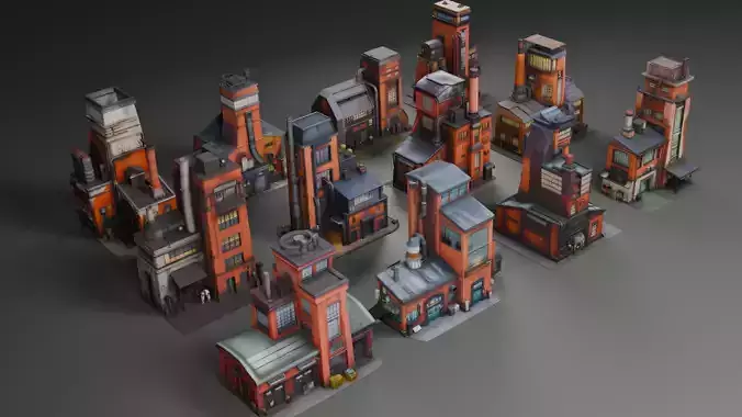 Stylized Industrial Architecture Set 9 3D model 2