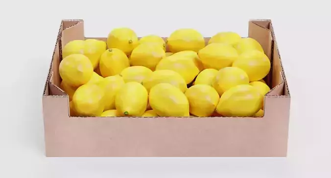 Lemons in Box - Filled Cardboard Produce Crate 3D model 2