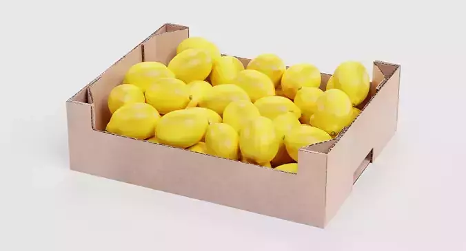 Lemons in Box - Filled Cardboard Produce Crate 3D model 5