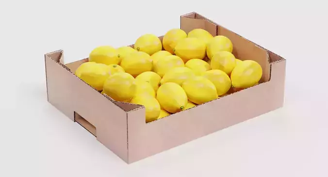 Lemons in Box - Filled Cardboard Produce Crate 3D model 3