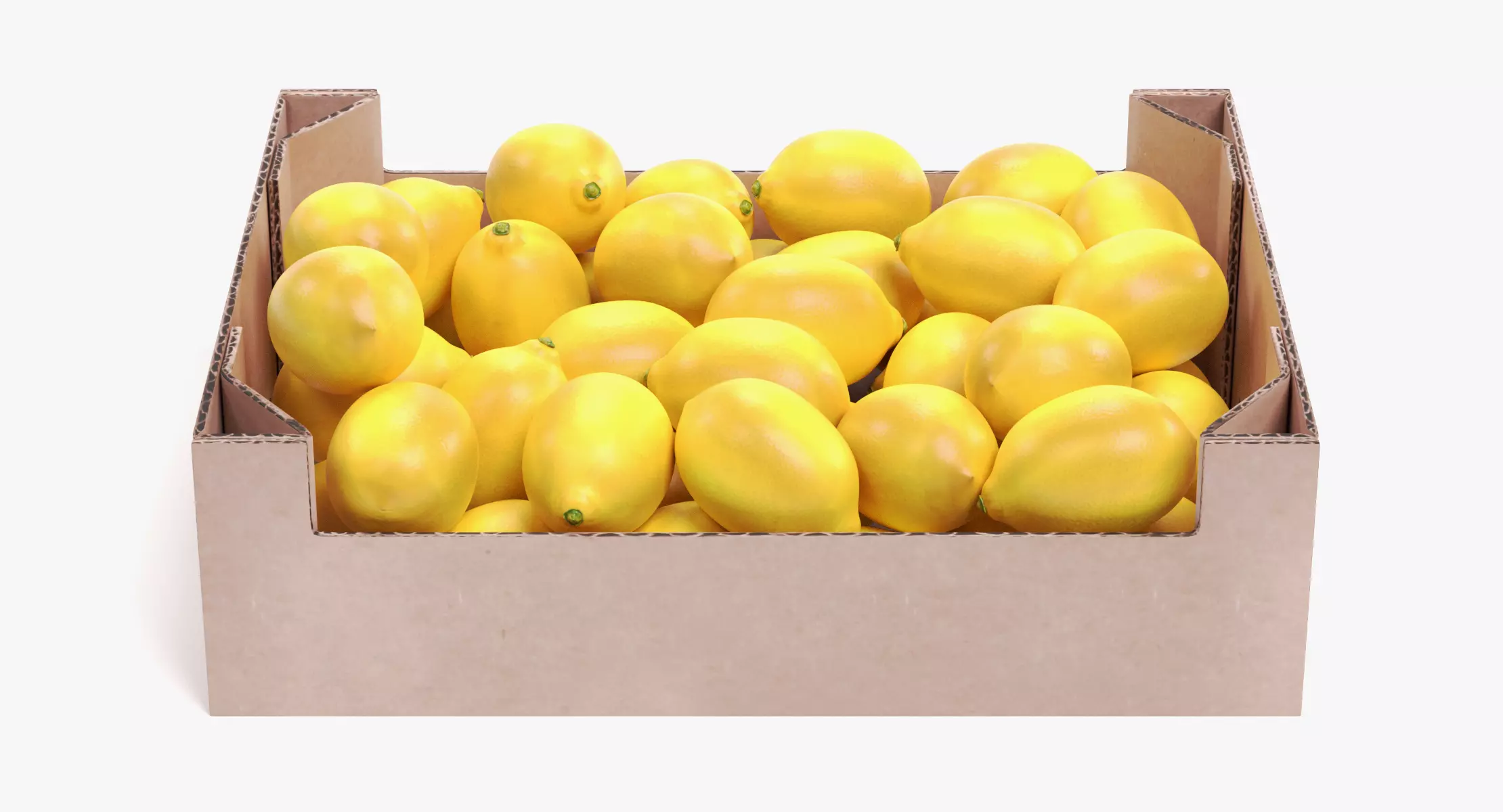 Lemons in Box - Filled Cardboard Produce Crate 3D model