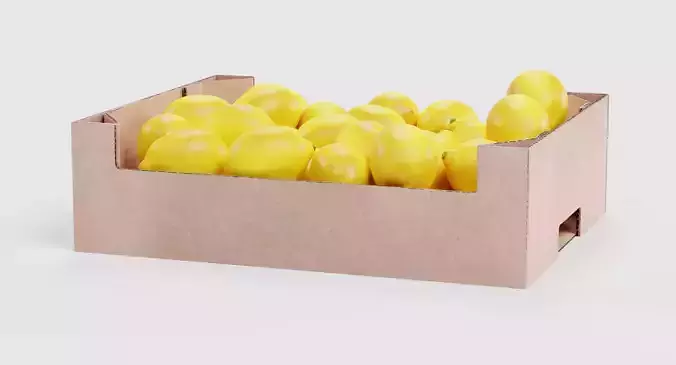 Lemons in Box - Filled Cardboard Produce Crate 3D model 6